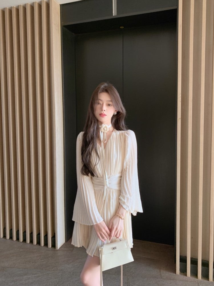 BXOXO party look inspos Spring Autumn New Solid Short Dress Elegant Women V-Neck Flare Sleeve A-Line Mini Dresses Fashion Lady Birthday Party Vestidos