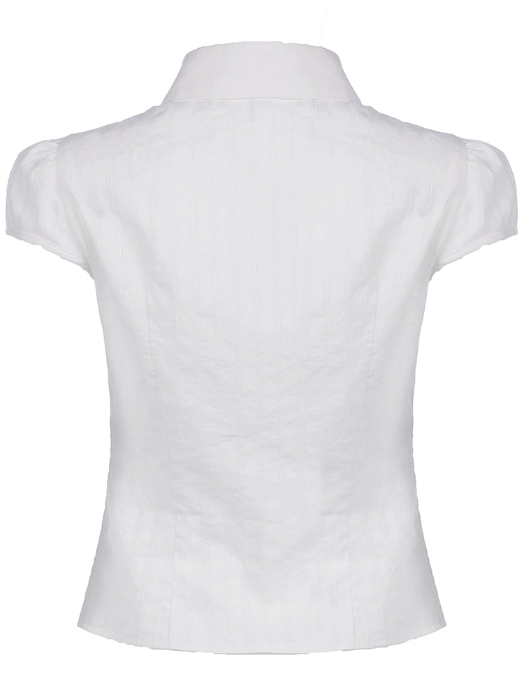 BXOXO - summer inspo Sweetown White Solid Single Breasted Turn Down Collar Casual Shirts Women Simple Puff Sleeve Japanese Y2K Preppy Summer Tops