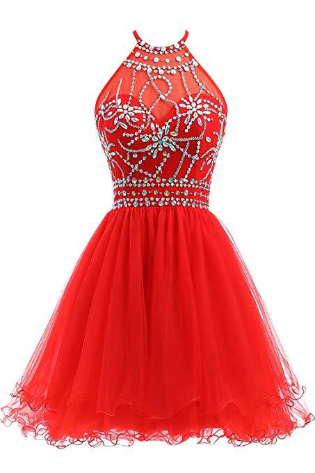 dresses Slim-Fit Small Dress Halter Short Bridal Wedding Dress Banquet Evening Dress Lace New Red Women