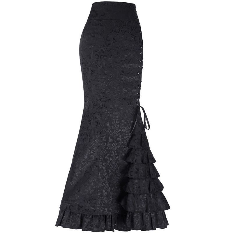 90s streetwear Million Halloween Jacquard Fishtail Skirt Steampunk Vintage Skirt Gothic Skirt Victoria Maxi Skirt
