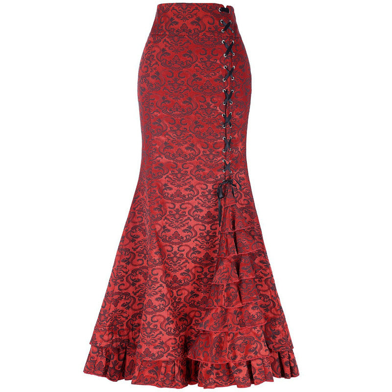 90s streetwear Million Halloween Jacquard Fishtail Skirt Steampunk Vintage Skirt Gothic Skirt Victoria Maxi Skirt