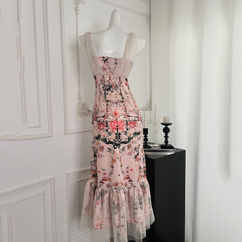 BXOXO - summer inspo Summer New Sling Strapless Fishtail Dress Fashion Print Long Dress High Waisted Slim Fit Sleeveless Backless Dress