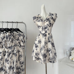 BXOXO - summer inspo Chic Design Street Style Three-Dimensional Flower Dress Summer New Fashion Vintage V-neck Dresses