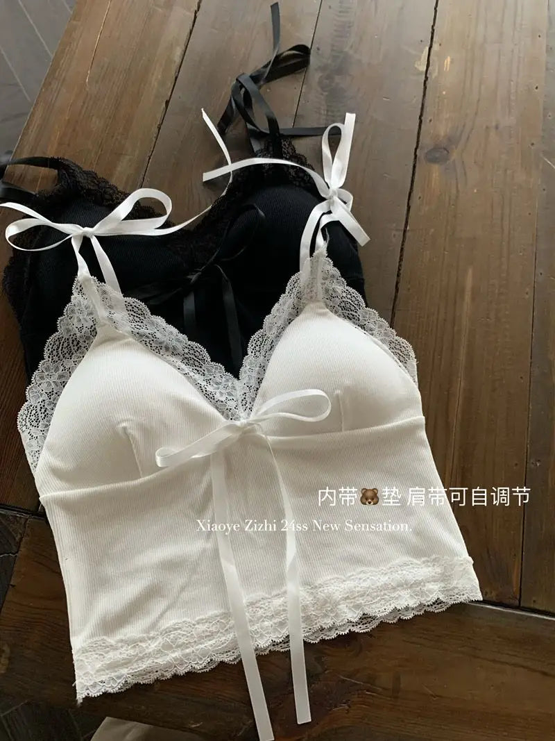 BXOXO Lace Sling Y2k Clothes Women Summer Crop Top Harajuku Backless Sexy Streetwear Body Tee 2000s Kawaii Tank Tops Camis Coquette