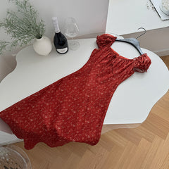 BXOXO - summer inspo French Vintage Floral Dresses For Women Fashion Square Neck Dress Elegant A-line Dress Prom Robe Summer New
