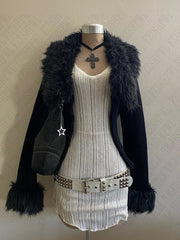 Bxoxo Solid color high street new women cardigan sweater retro aesthetic fashion hip hop punk Y2K sexy pullover thin sweater emo girls