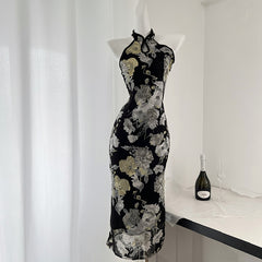 BXOXO - summer inspo New Chinese Style Dresses Sexy Sleeveless Cheongsam Women Elegant Cheongsam Print Flower Improved Dress Qipao Fashion Party
