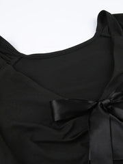 V Neck Tie Up Bow Long Sleeve Tee