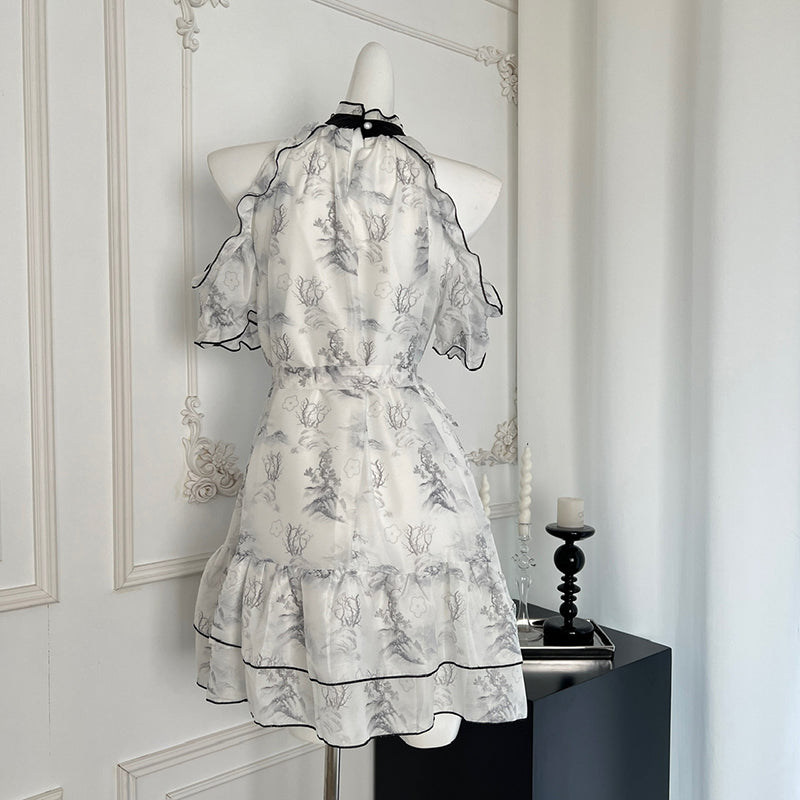 BXOXO - summer inspo Summer Fashion Women's Halter Neck Dress Vintage Sleeveless Tie Front Loose Woman Midi Dress New Chinese Style Dress