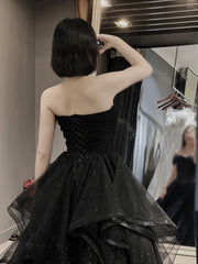 BXOXO DRESS TO IMPRESS A-Line Sweetheart Neck Tulle Long Prom Dress, Black Long Formal Dress