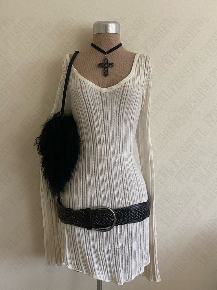 Bxoxo Solid color high street new women cardigan sweater retro aesthetic fashion hip hop punk Y2K sexy pullover thin sweater emo girls