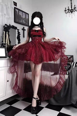 BXOXO - Red Shining Bowknot Irregular Sweet Princess Gorgeous Lolita Jsk Dress (Include Train)