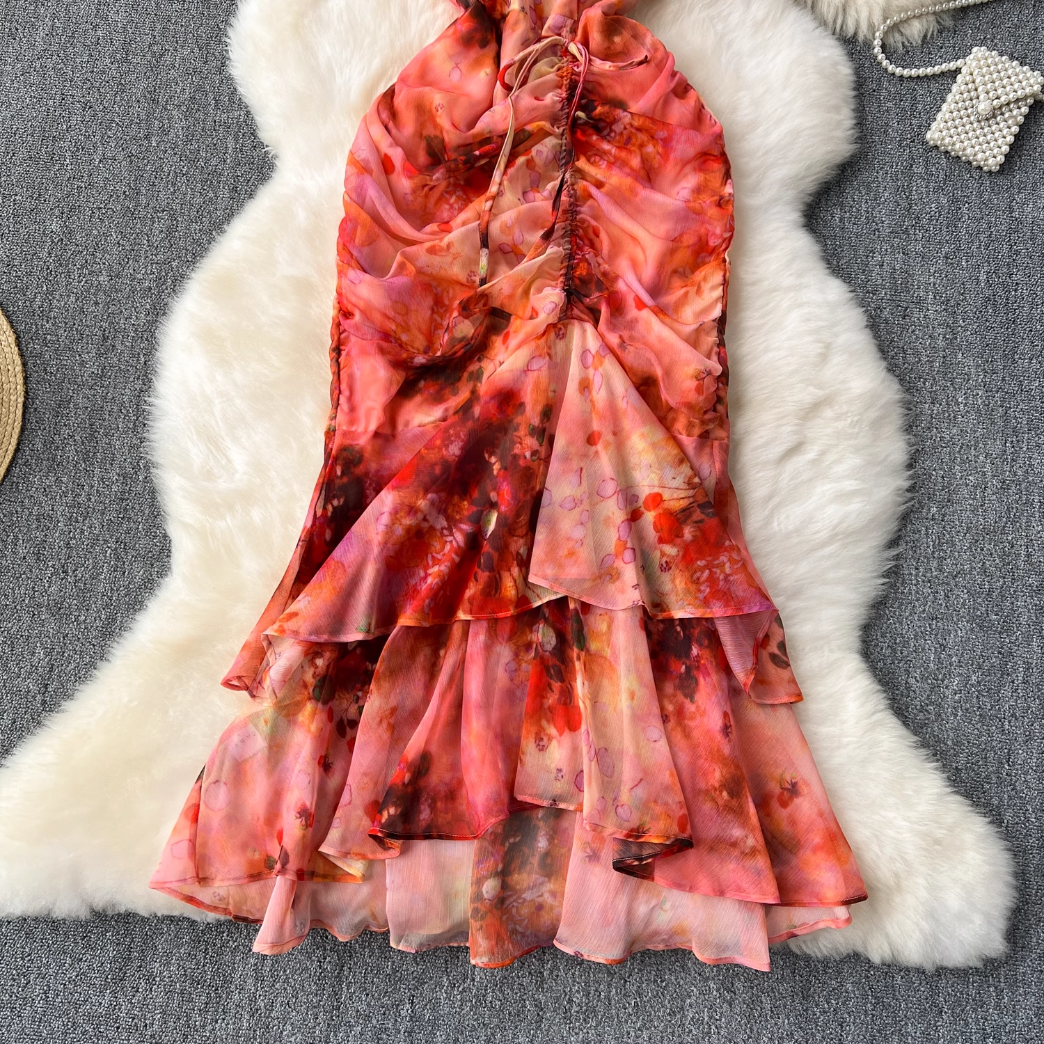 Printed Ruffled Mermaid Dress HOT1112