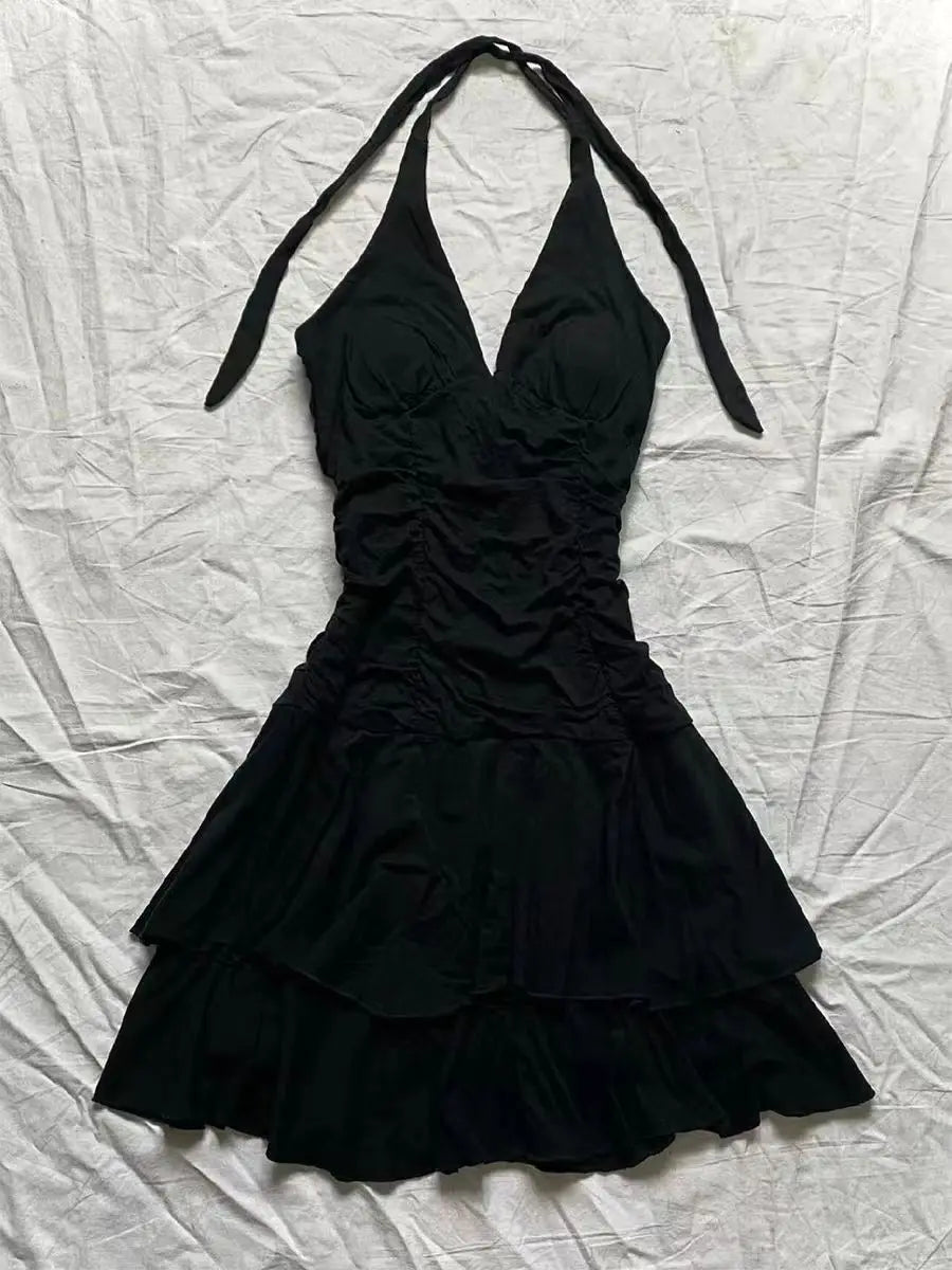 BXOXO Punk Sexy Dresses Women Clothes Summer Vintage 90s Korea Dress Sweet Girl High Waist Slim Gothic Harajuku Y2k Short Halter Dress