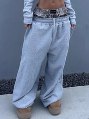 BXOXO Y2K Retro Sweatpants Double Waisted Embroidered Camouflage Pattern Wide Leg Pants Casual Streetwear Unisex Baggy Pants