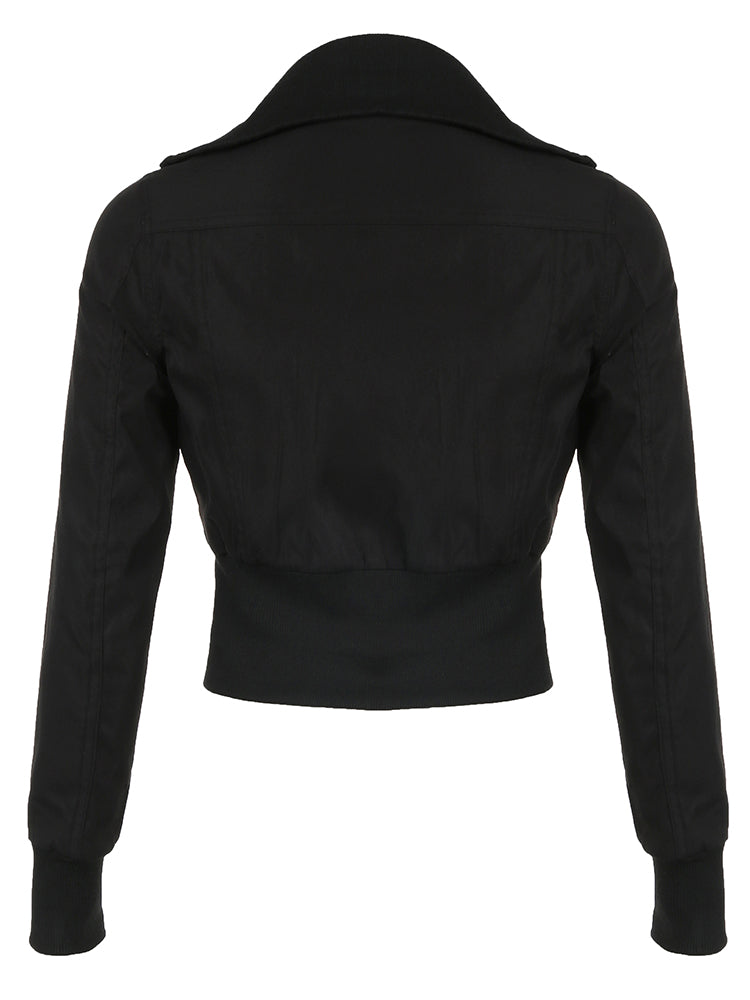 BXOXO - summer inspo Korean Street Style Black Zip Up Turtleneck Slim Long Sleeve Bomber Jackets For Women Autumn New Fashion Gothic Outwears