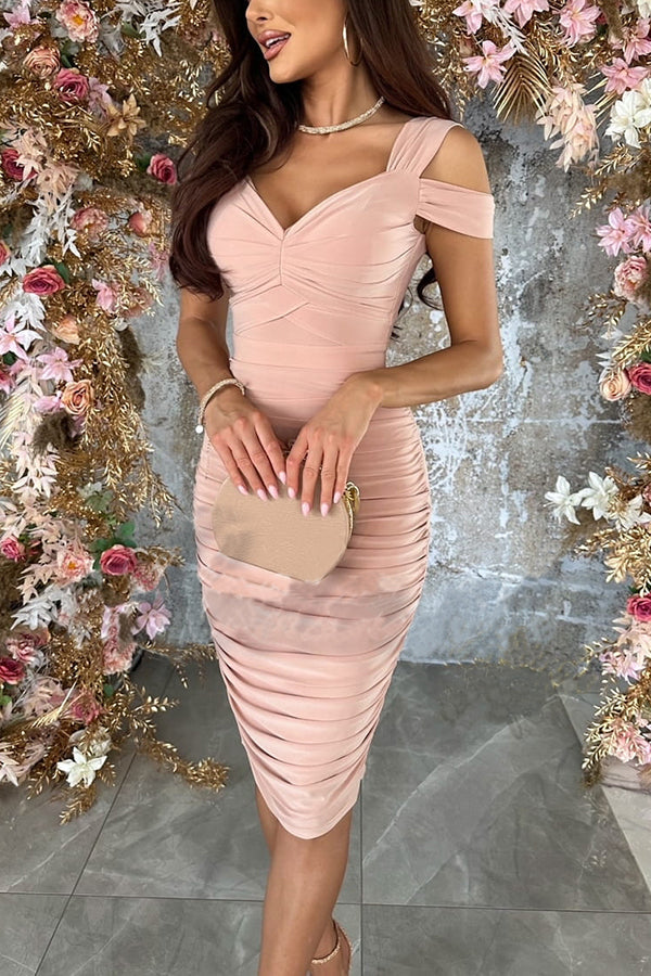 BXOXO - Raise A Toast Cold Shoulder Ruched Pencil Midi Dress