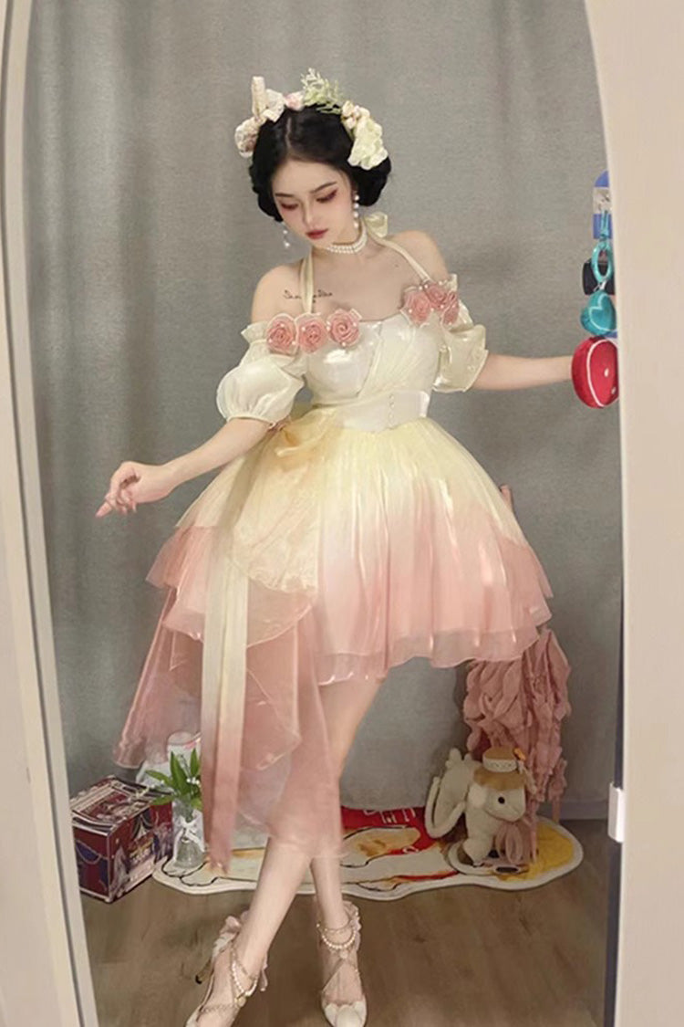 BXOXO - Gradient Gorgeous Bowknot Strawberry Princess Hanayome Short Sweet Lolita Jsk Dress 4 Colors