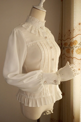 BXOXO - Vintage Princess Stand Collar Long Sleeved Chiffon Lace Lolita Blouse