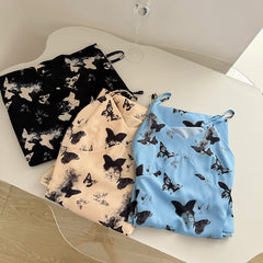 BXOXO - summer inspo Women Sexy Butterfly Print Backless Suspender Slim Long Dress Summer Casual Sleeveless Dresses Beach Robe