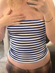 BXOXO - summer inspo Sweetown Blue Stripe Basic Simple Sleeveless Crop Tops Women Strapless Tube Top Y2K Girl 2000s Summer Cute Streetwear Vest