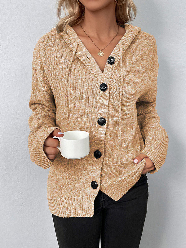 BXOXO Wrap Buttoned Hooded Solid Color Cardigan