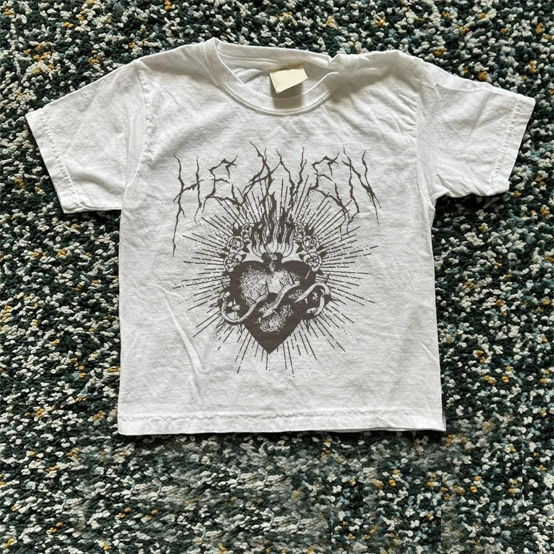 Bxoxo Punk baby t-shirt goth fashion 2000s emo girl chic aesthetic grunge tops geometric prints retro rock hip hop streetwear crop top