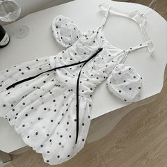 BXOXO - summer inspo 2025 Summer New Polka Dot Design Dress Women Chic Puff Sleeve Dresses Korean Fashion Midi Dress Seaside Holiday Style