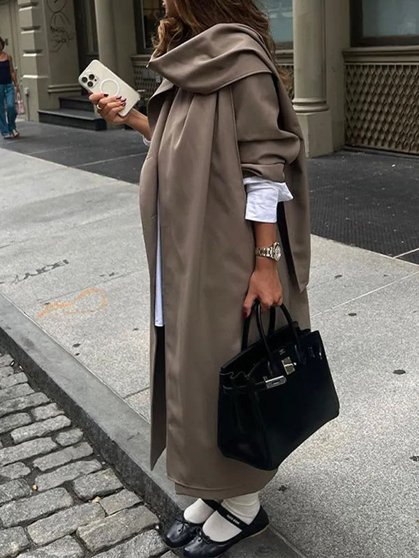 BXOXO Long Sleeves Loose Buttoned Pockets Solid Color Split-Joint Notched Collar Outerwear Trench Coats