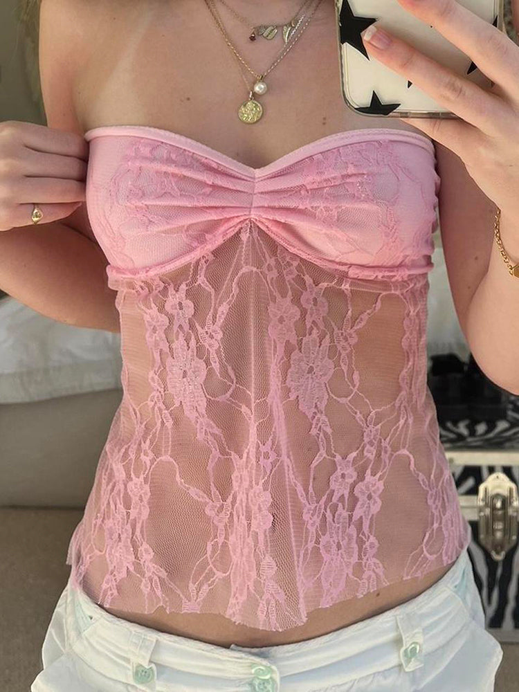 BXOXO - summer inspo Y2K Clothes Backless Tie Strapless Sexy Cute Lace Crop Tops Women Sweet Kawaii 2000s Balletcore Tanks Camis