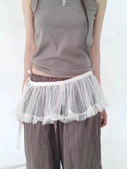 BXOXO Fairycore Lace Mini Skirt Women Korean Style Sweet Coquette Ruffle Skirs Cute Streetwear Aesthetics Short Skirt Fashion