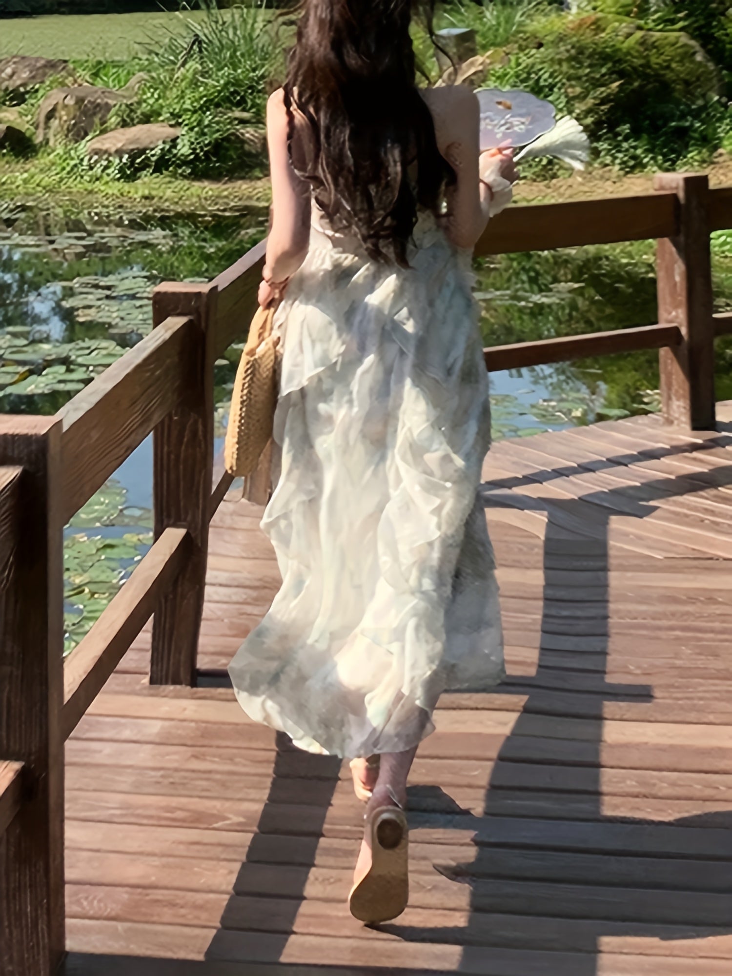 BXOXO Elegant Floral Print Polyester Midi Dress with Sweetheart Neckline and Asymmetrical Hem for Beach Vacations and Garden Parties, Beach Dress