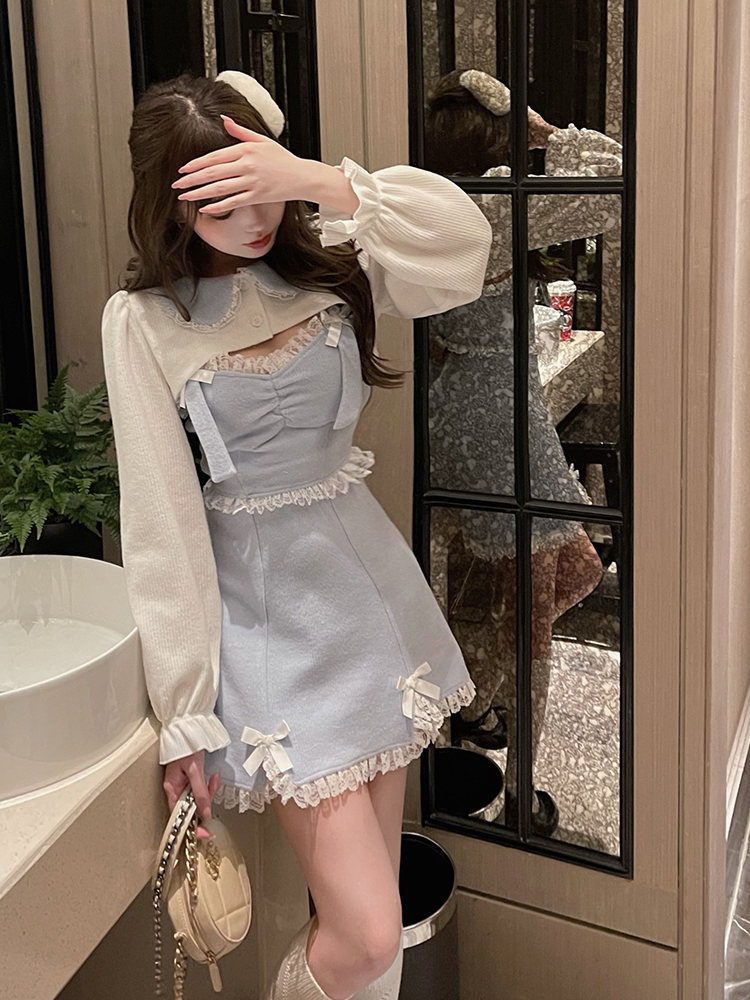 BXOXO party look inspos Lace Japanese Sweet Lolita Dress Women Bow Pink Kawaii Party Mini Dresses Female Blue Princess Korean Fashion Dresse Winter 2025