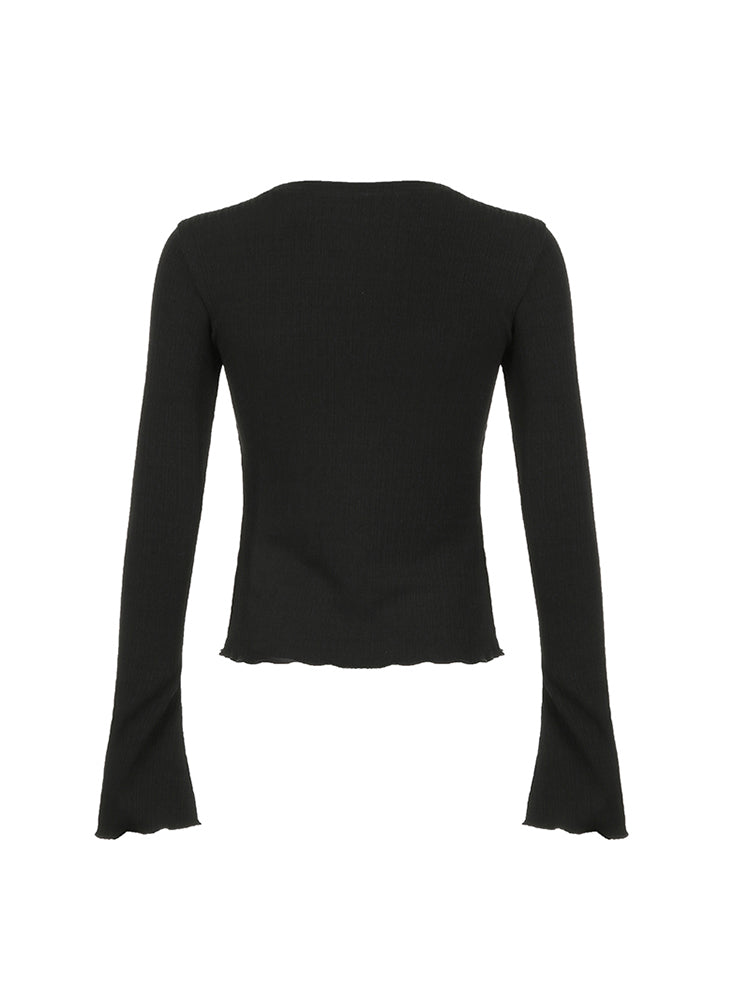 BXOXO - summer inspo Black Solid Slim Flared Sleeve Elegant T Shirt Women Simple Basic Fashion Spring Autumn Knitted Top Tees
