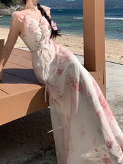 BXOXO party look inspos New Summer Women Elegant Floral Casual Dress Sleeveless A-Line Beach Holiday Clothes with Belted Female Vestidos Long Robe