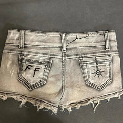BXOXO Y2k Punk Shorts Vintage Streetwear Women Hole Emo Girl Gothic Hip Hop Low Waist Tassels Anime Pants Sexy Summer Hot Denim Short