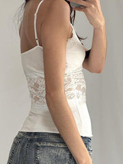 BXOXO - White Lace Knit V-Neck Cami Top