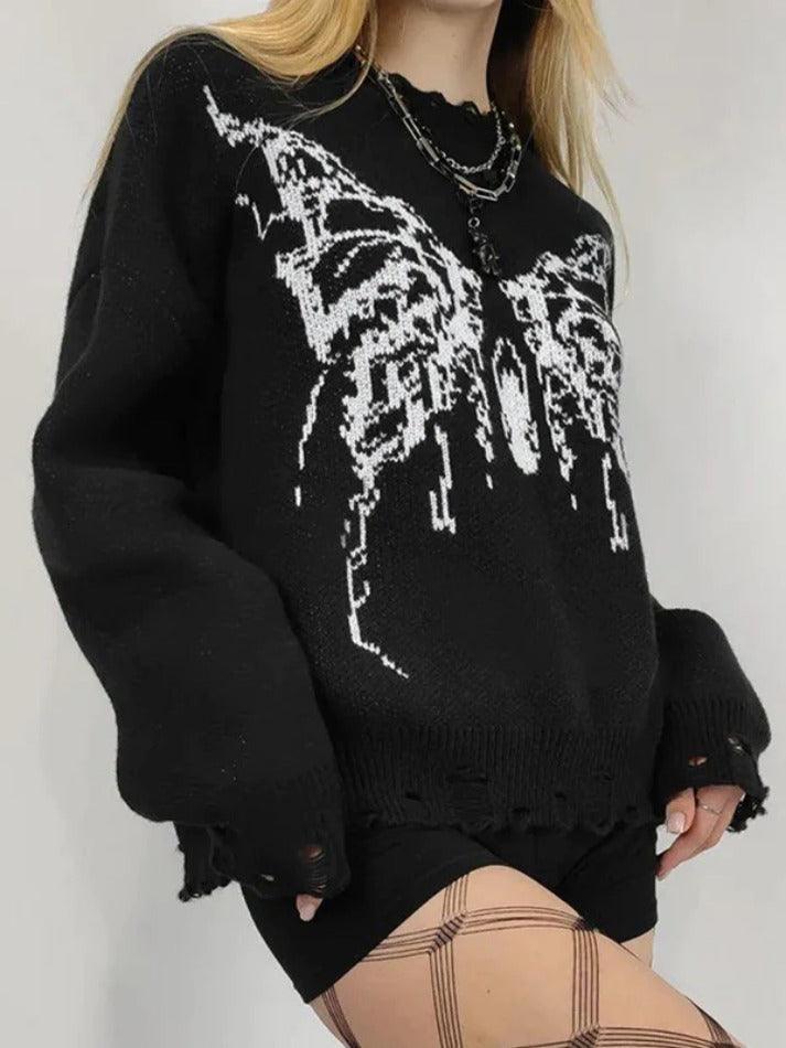 Vintage Butterfly Tattered Design Sweater