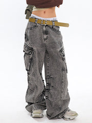 Acid Washed Baggy Cargo Jeans