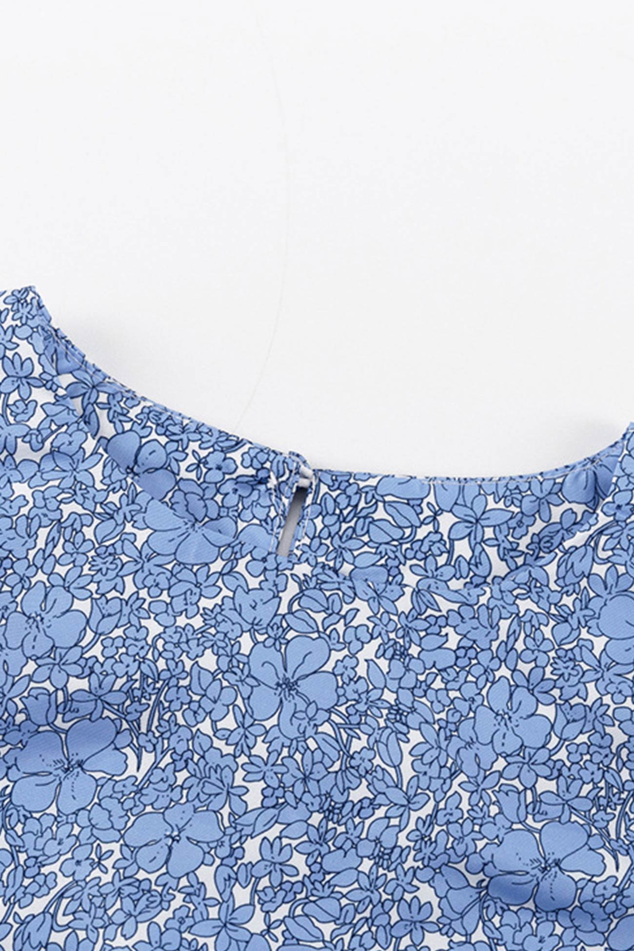 BXOXO - Blue Puff Sleeve Gathered Ruffle Floral Dress