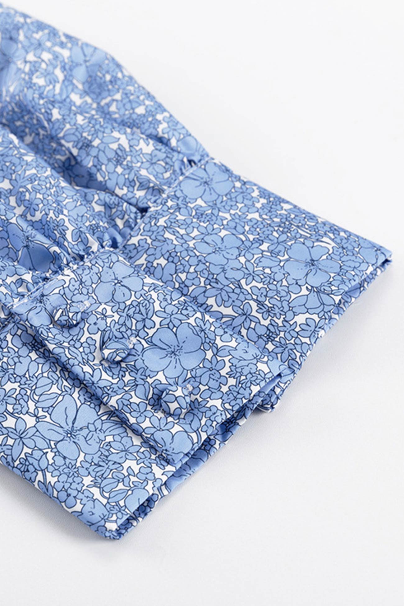 BXOXO - Blue Puff Sleeve Gathered Ruffle Floral Dress