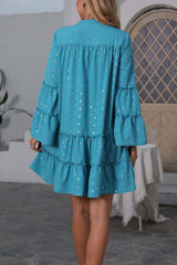 BXOXO - Button Pleated Bell Sleeve Tiered Dress