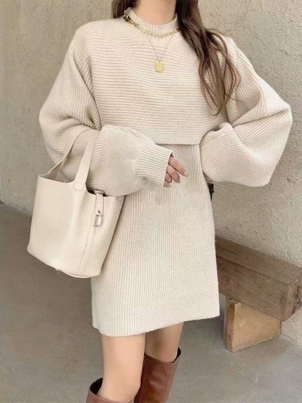 Long Sleeve Crop Top & Sweater Dress Set