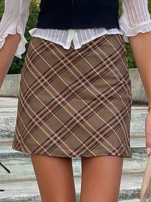 Khaki Checker Y2K Mini Skirt