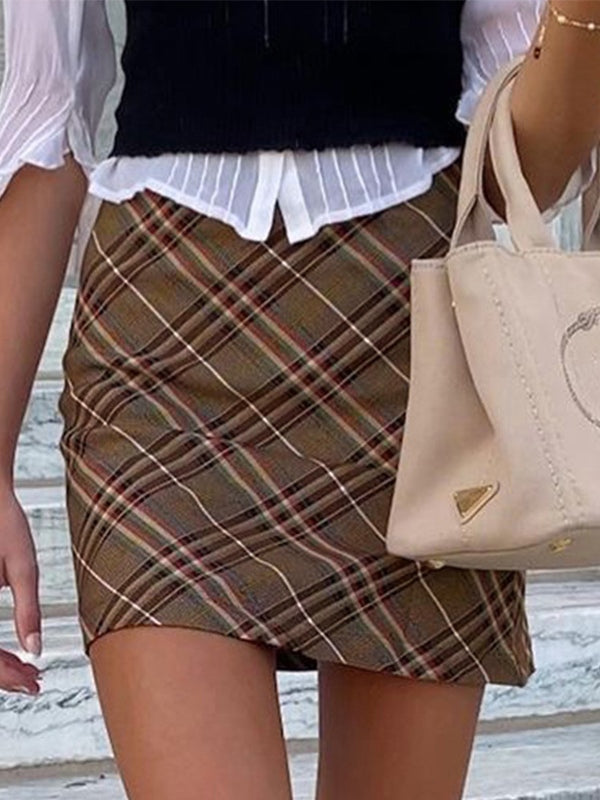 Khaki Checker Y2K Mini Skirt