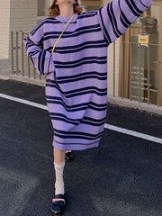 Long Sleeve Striped Pullover Sweater Maxi Dress