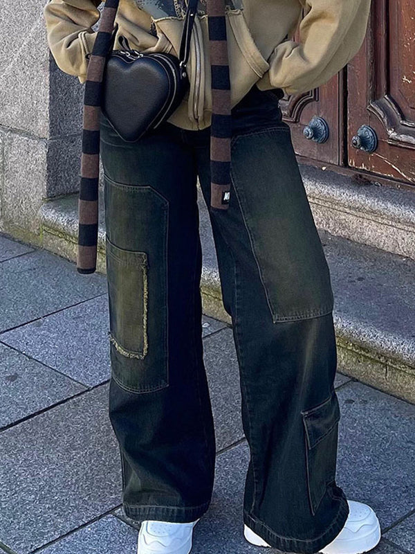 Patchwork Vintage Straight Cargo Jeans