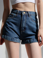 Washed Cuffed Hem Denim Shorts