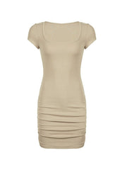 Ruched Short Sleeve Bodycon Mini Dress