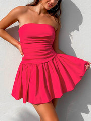 Smocked Back Ruched Bandeau Mini Dress